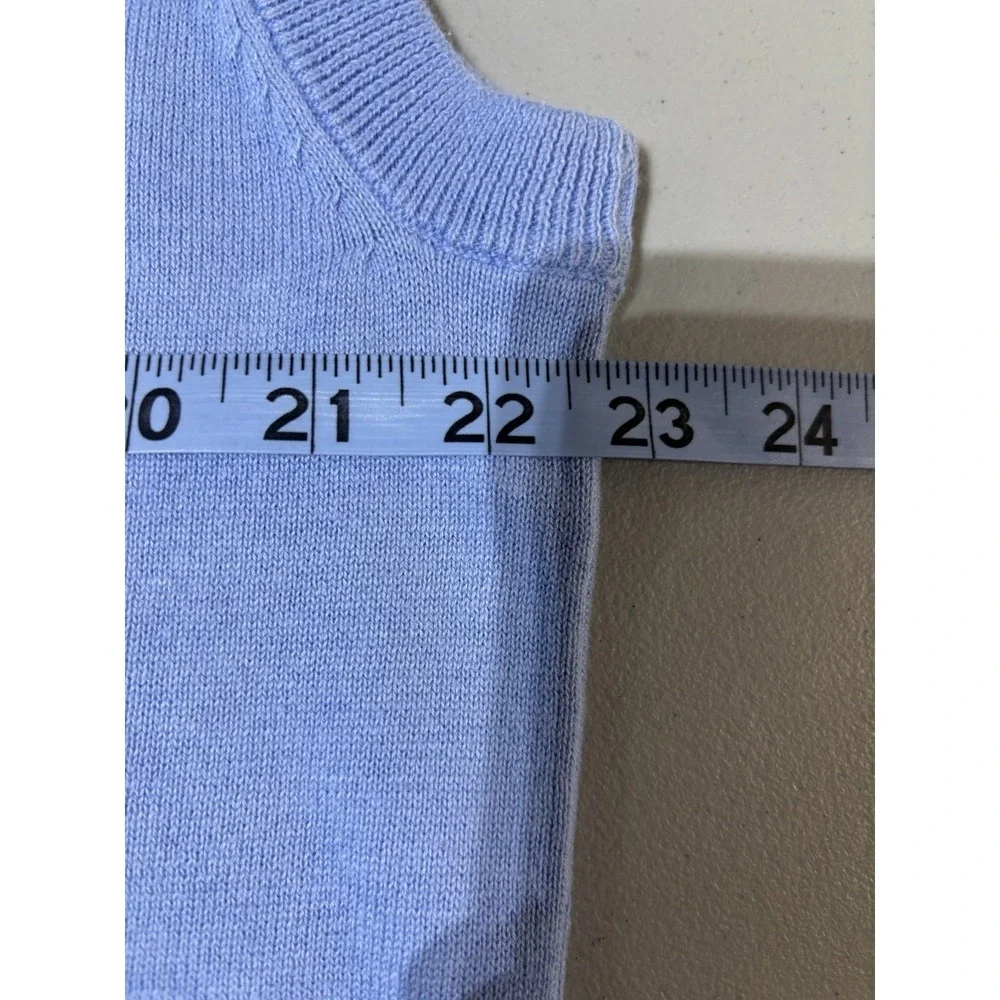 Oscar De La Renta Sweater Mens Large Blu Knit V-Neck Diamond Pattern Lightweight